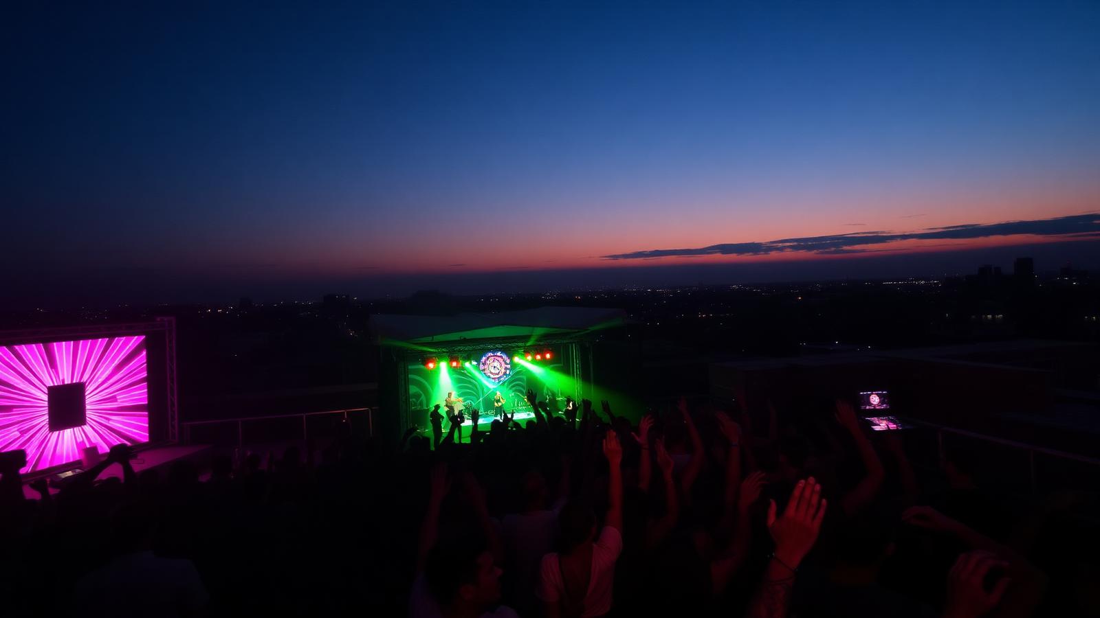 Rooftop concert at dusk